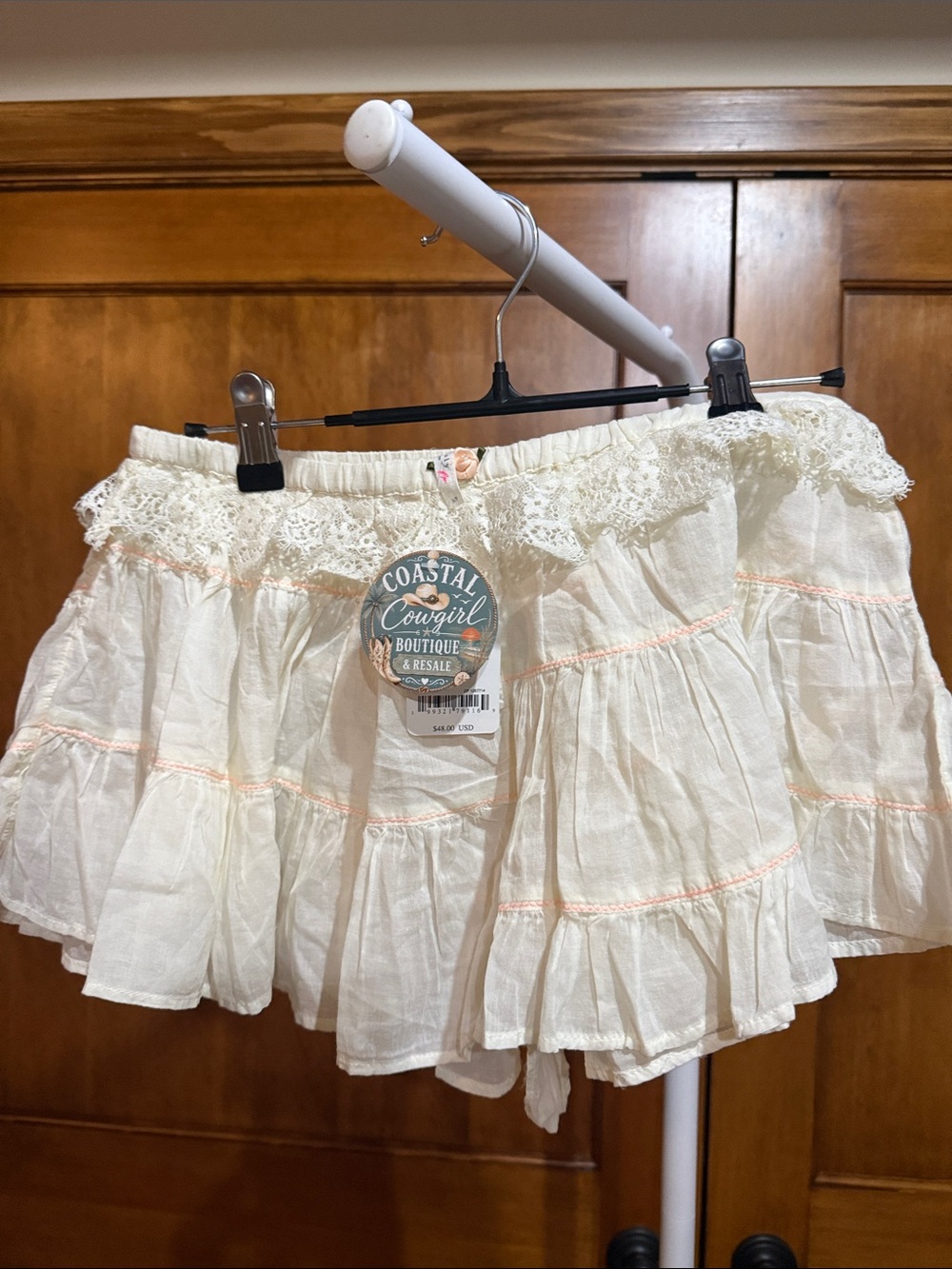 NWT free people intimates Coastal Cowgirl Cream Lace-Trim Tiered shorts cover up